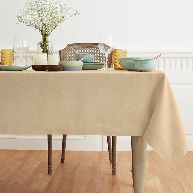Solino Home Beige Linen Tablecloth 60 x 90 Inch - Image 4