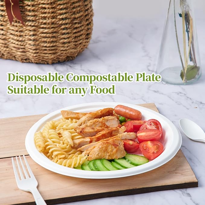ECOLipak 120 Pack Compostable Paper Plates, 9 inch and 7 inch Heavy Duty - Image 5