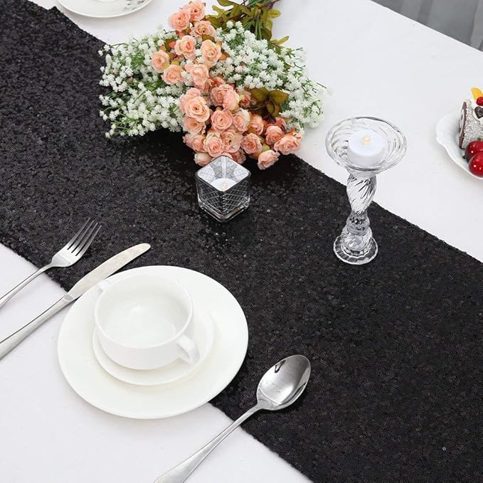 SoarDream Black Table Runner 10 Packs 12x72 Inches Sequin Metallic Fabric - Image 7