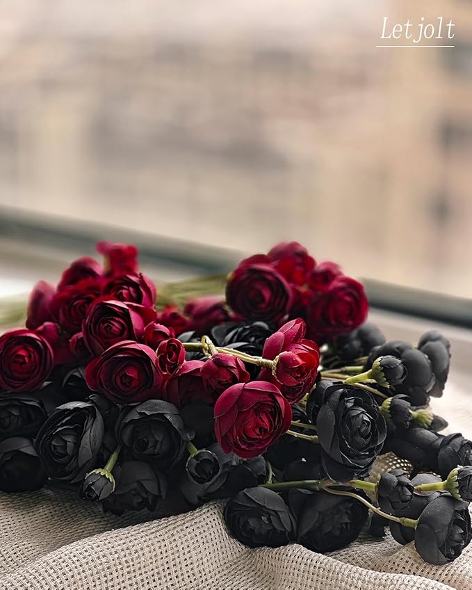 Letjolt Ranunculus Artificial Flower 18 Pcs Black Silk Ranunculus Wedding - Image 6