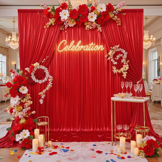 10x10 ft Wrinkle Free Red Sequin Backdrop Curtain - Image 6