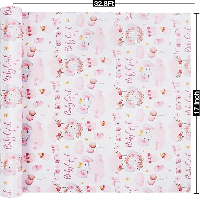 Aimyoo Pink Baby Shower Wrapping Paper Roll - Image 3