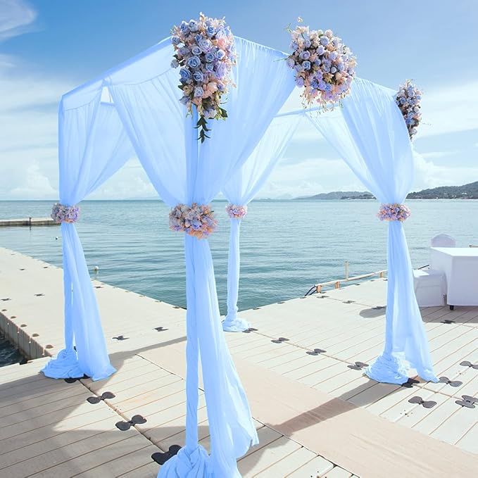 PARTISKY 10ftx10ft Blue Chiffon Sheer Backdrop Curtains, Wrinkle-Free Wedding - Image 5