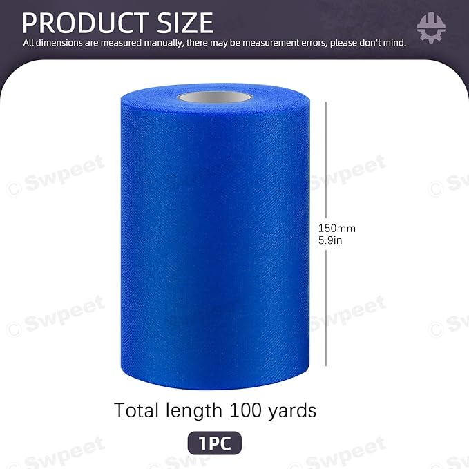 Swpeet 6 Inch by 100 Yards Royal Blue Tulle Fabric Roll, Fabric Spool Tulle - Image 2
