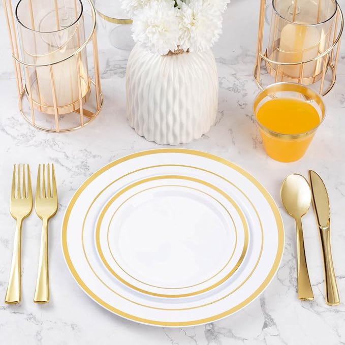600PCS Gold Plastic Plate Set, Plastic Plates - Image 5