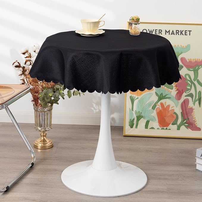 Small Round Black Tablecloth 36 Inch Polyester Fabric Washable Table Cover by YZKITM