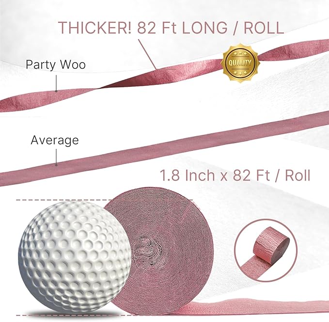 PartyWoo Rose Gold Crepe Paper Streamers 4 Rolls 328 ft Pack of Metallic Rose - Image 3
