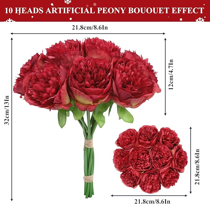 U'Artlines 20 Heads Artificial Peony Silk Flower Leaf - Image 6