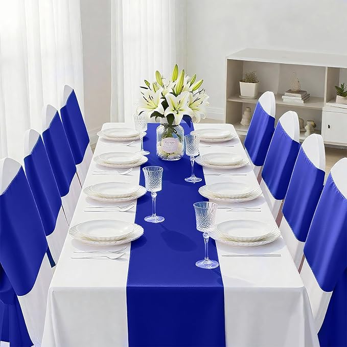 SHEJIZE 2 Pack Royal Blue Satin Table Runner 12x108 Inches Long, Bright Silky - Image 3