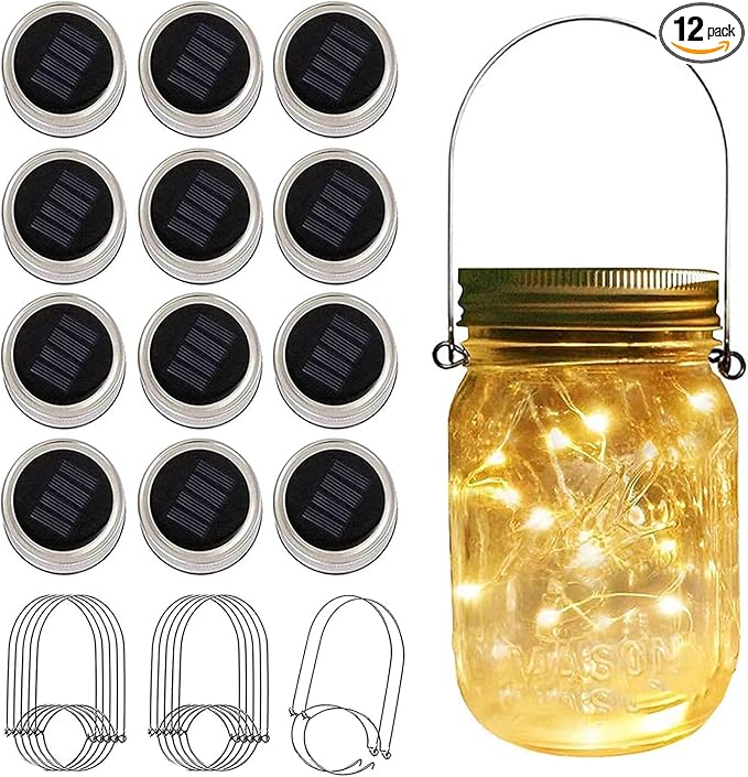 12 Pack Solar Mason Jar Lights for Outside, 30 LED Solar Mason Jar Lids Fairy by VOOKRY
