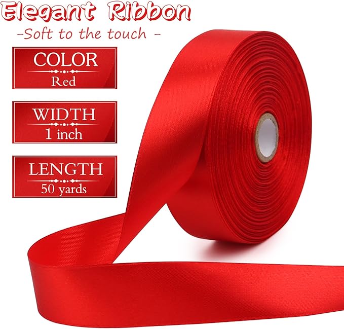 Red Solid Satin Ribbon 1 Inch 50 Yards Solid Polyester Fabric Ribbon - Image 2