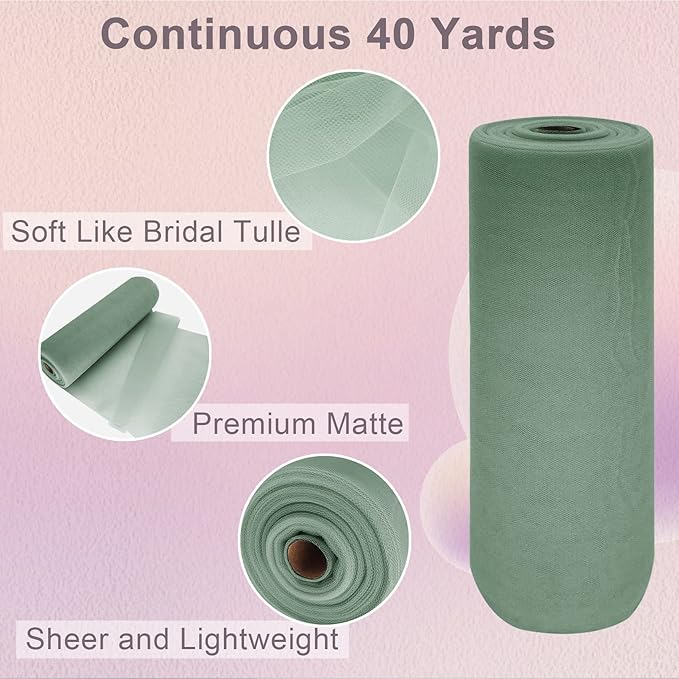 Sage Green Tulle Fabric Roll Spool Bolt Large Tulle Wedding Party Decoration - Image 2