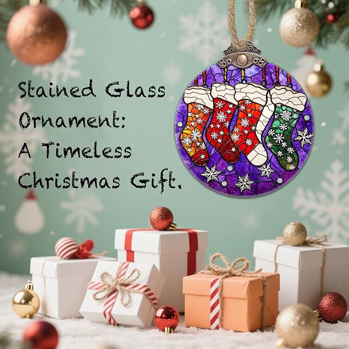 Stained Glass Christmas Decorations, Colorful Socks Suncatcher - Image 7