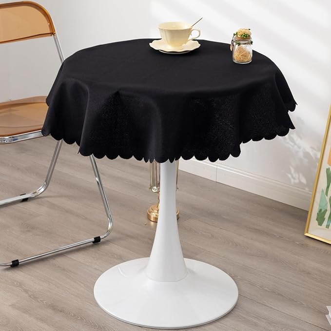 Small Round Black Tablecloth 36 Inch Polyester Fabric Washable Table Cover - Image 3