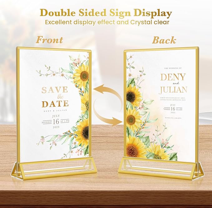 Acrylic Gold Sign Holders 5x7, 12 Pack Wedding Gold Table Number Holders - Image 2