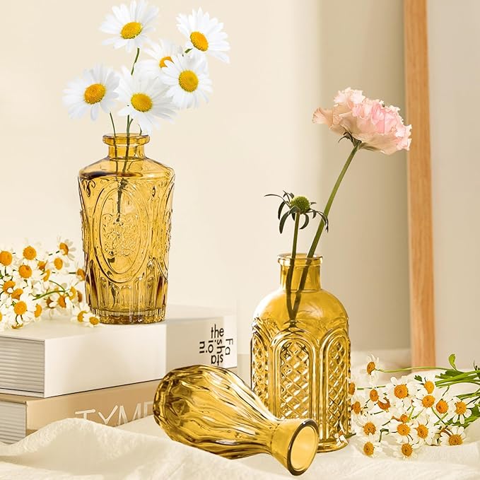 Amber Gold Glass Bud Vases Set of 24, Vintage Small Vases - Image 6