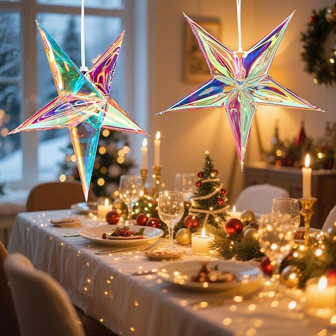 Star Ornaments Iridescent Christmas Ornaments Colorful Star Ornament - Image 4