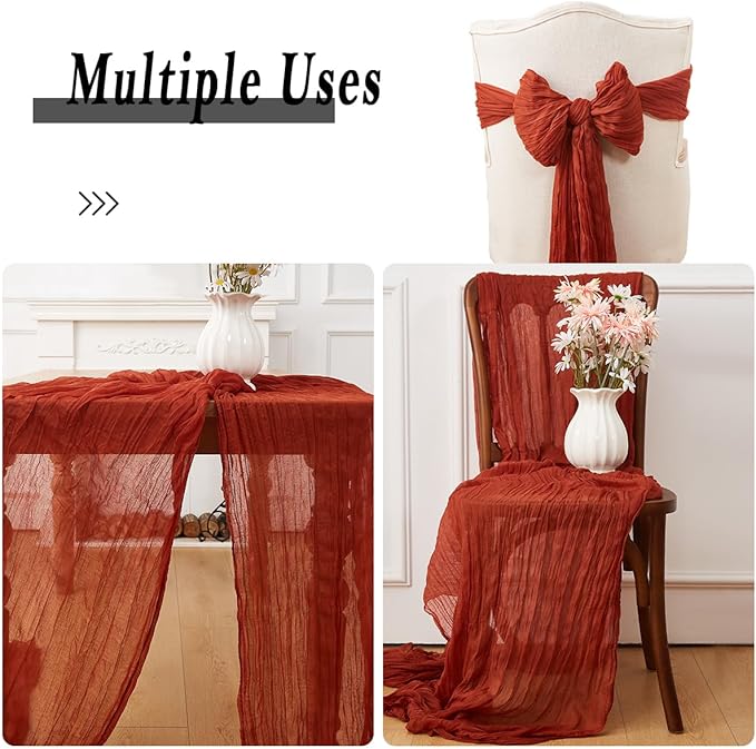 Terracotta 6 Pack Cheesecloth Table Runner 120 Inch 10 FT Boho Rustic Gauze - Image 3