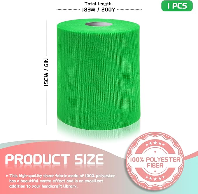 6" x 200 Yards Emerald Green Tulle Fabric Rolls - Image 2