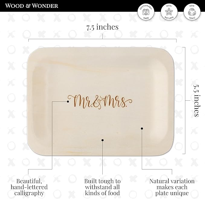Mr. and Mrs. Disposable Wedding Plates – Rustic, Compostable Alternative to - Image 6