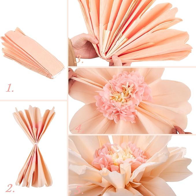 SUNBEAUTY 4 PCS 20" Sage Green Giant Paper Flowers Large Crepe Paper Tissue - Image 2