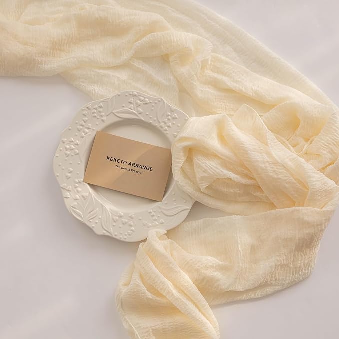 Cheesecloth Table Runner Ivory Cream White Gauze Rustic Cheese Cloth Spring by KEKETOARRANGE