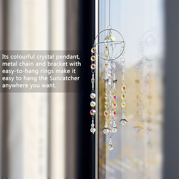 Garden Suncatcher Crystal Pendant Round Shaped Glass Prisms Beads Chain Hanging - Image 7