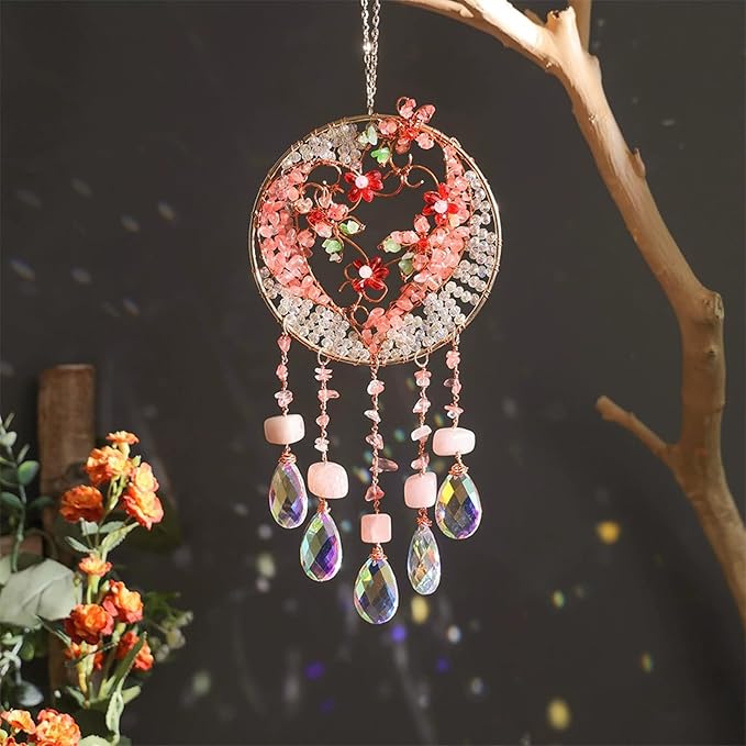TUOKING Crystal Suncatchers for Window Pink Love Dreamy Crystal Natural Stone - Image 5