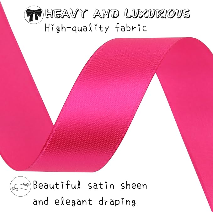 Hot Pink Solid Satin Ribbon 1 Inch 50 Yards Solid Polyester Fabric Ribbon - Image 3