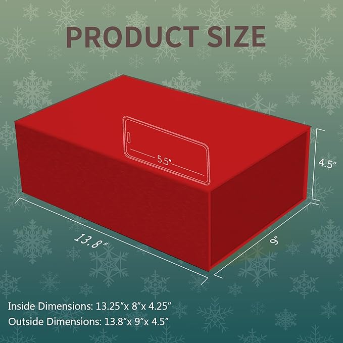 Rinrda Large Christmas Red Gift Box, 13.75"x9"x4.5", Gift Boxes - Image 2