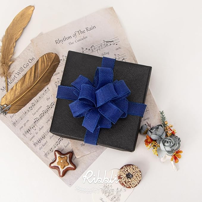 Ribbli Royal Blue Burlap Wired Ribbon, 1” Inch x Continuous 20 Yard, Big Bows - Image 3