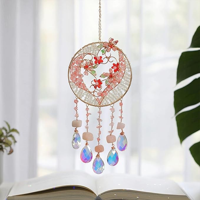 TUOKING Crystal Suncatchers for Window Pink Love Dreamy Crystal Natural Stone - Image 2