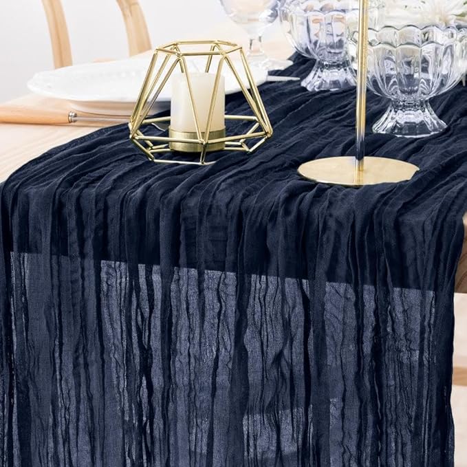 MLMW Navy Blue Table Runner Cheesecloth Boho Gauze Rustic Cheese Cloth Table by MLMW