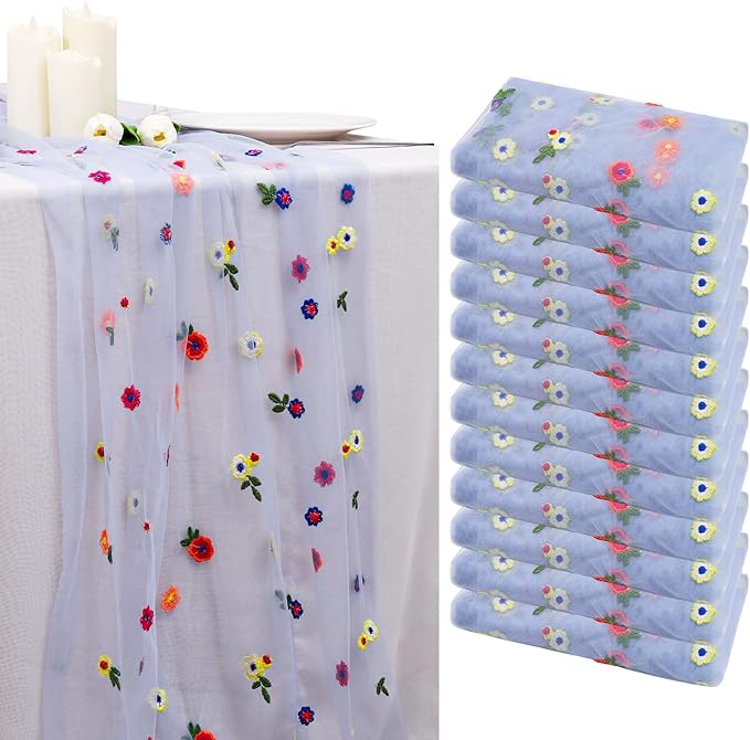 BINBE 12pcs Daisy Fall Table Runner Embroidery Gauze 10FT Florals Seasonal by BINBE