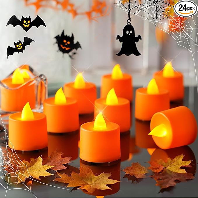 Amagic 24 Pack Halloween Orange LED Tea Lights, Flameless Votive Candles by AMAGIC