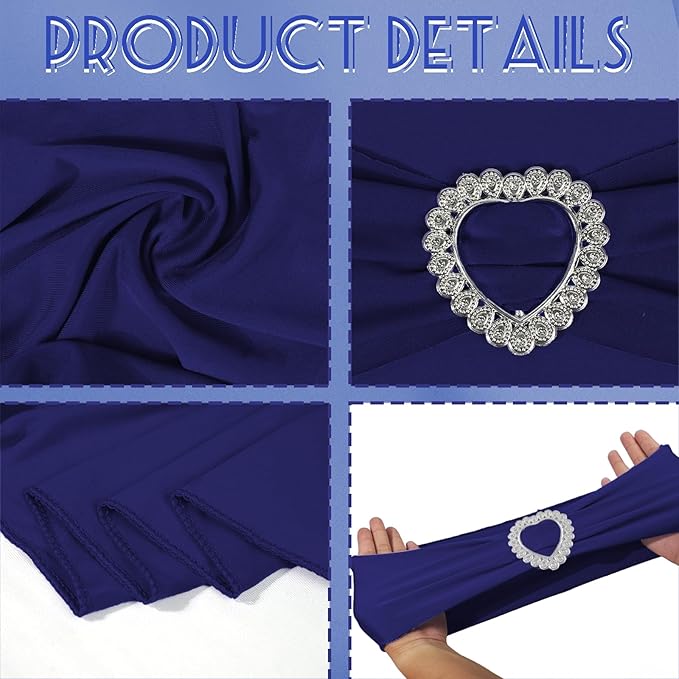 100PCS Spandex Stretch Navy Blue Chair Sashes Bows Universal Elastic Chair - Image 4