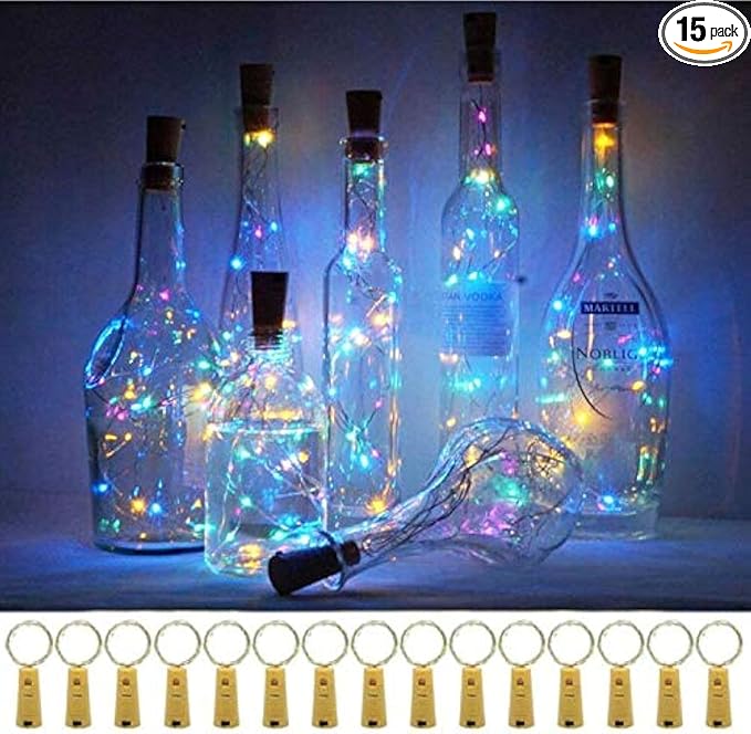20 LED Wine Bottle Lights with Cork, 15 Pack Battery Operated Cork Shape Fairy by Cynzia