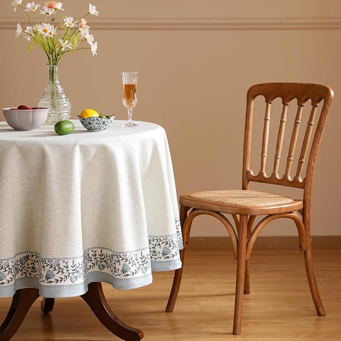 ISAENNE Designer Vintage Linen Elegant Small Round Tablecloth, Chinoiserie - Image 3