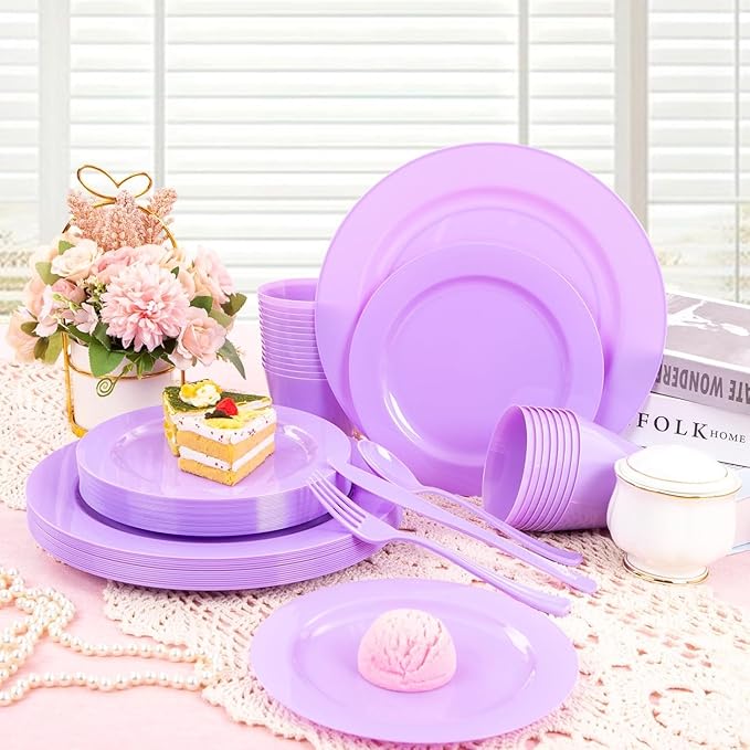 KIRE 150 PCS Purple Plastic Plates - Image 3