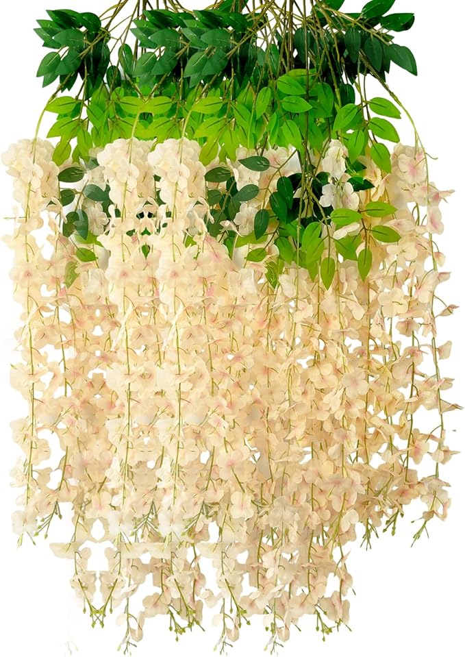 12 Pack Champagne Wisteria Hanging Flowers Garland, 3.77 Feet Artificial Flower by Luerbi