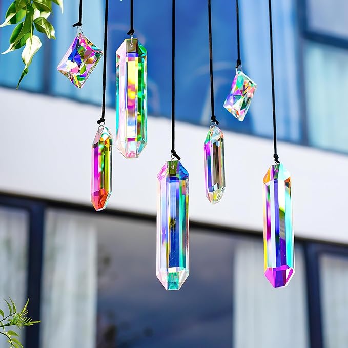 HDCRYSTALGIFTS Set 7 Crystal Sun Catcher Prisms, AB Colored Suncatcher Crystals - Image 3