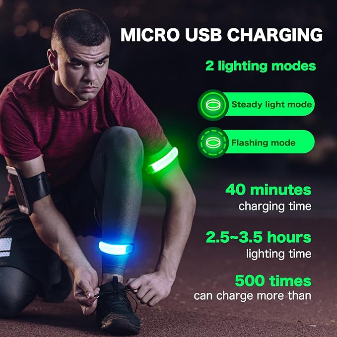 LED Armband Running USB Rechargeable, High Visibility Wristband - Image 2