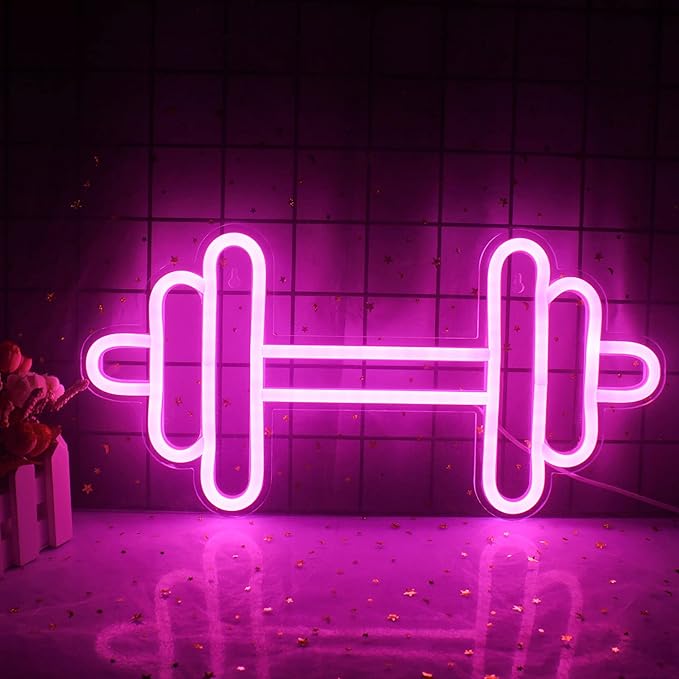 Lucunstar Gym Neon Sign, Barbell Dumbbell Shaped Neon signs Pink Neon Lights by LUCUNSTAR