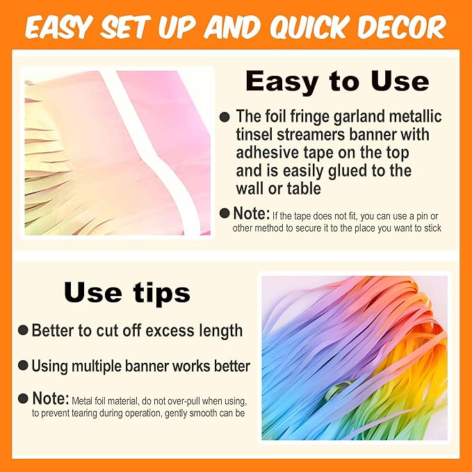 6 Pack 10 Ft Light Rainbow Foil Fringe Garland Metallic Streamers Tinsel Banner - Image 3