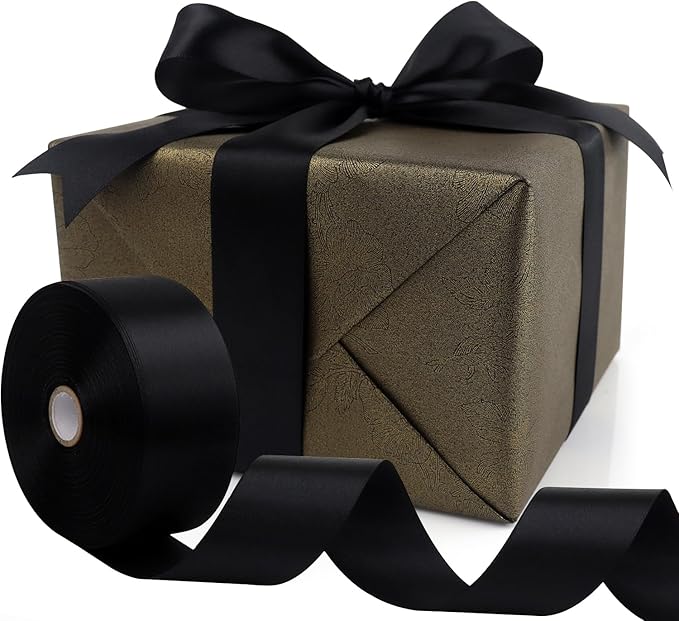 Black Solid Satin Ribbon 1-1/2 Inch 50 Yards Solid Polyester Fabric Ribbon - Image 3