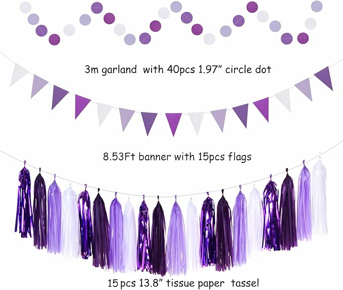 Purple-White Lavender Women-Girl Birthday Party-Decorations - Image 3