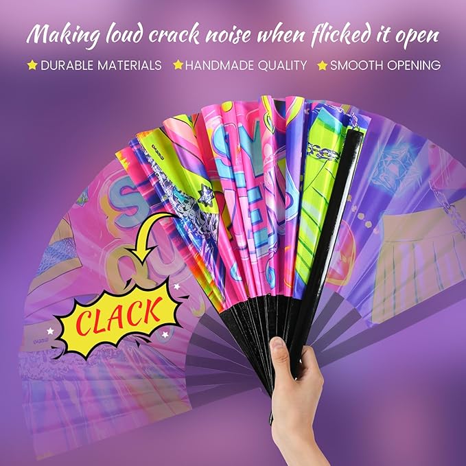 SYNTECSO Folding Hand Fan for Rave, Popping Fan for Line Dancing, Drag Queen - Image 4