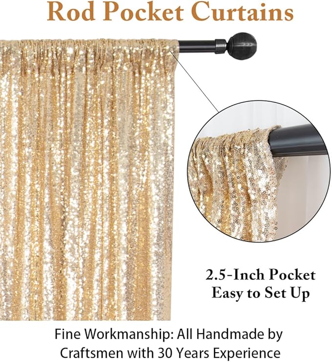 ShinyBeauty Sequin Backdrop - 8ft x 10ft Light Gold Sequin Fabric Drapes - Image 3