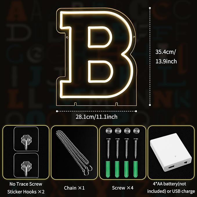 Light Up Letters B, Led Marquee Letter Lights Neon Sign, 13.9" Height - Image 2