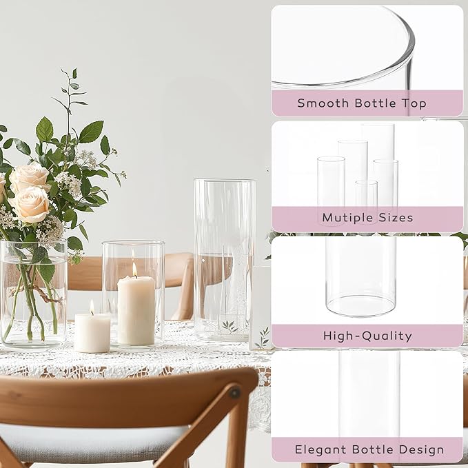 3 PCS Modern Glass Cylinder Vases Set – Elegant Bud Vases, Floating Candle - Image 3